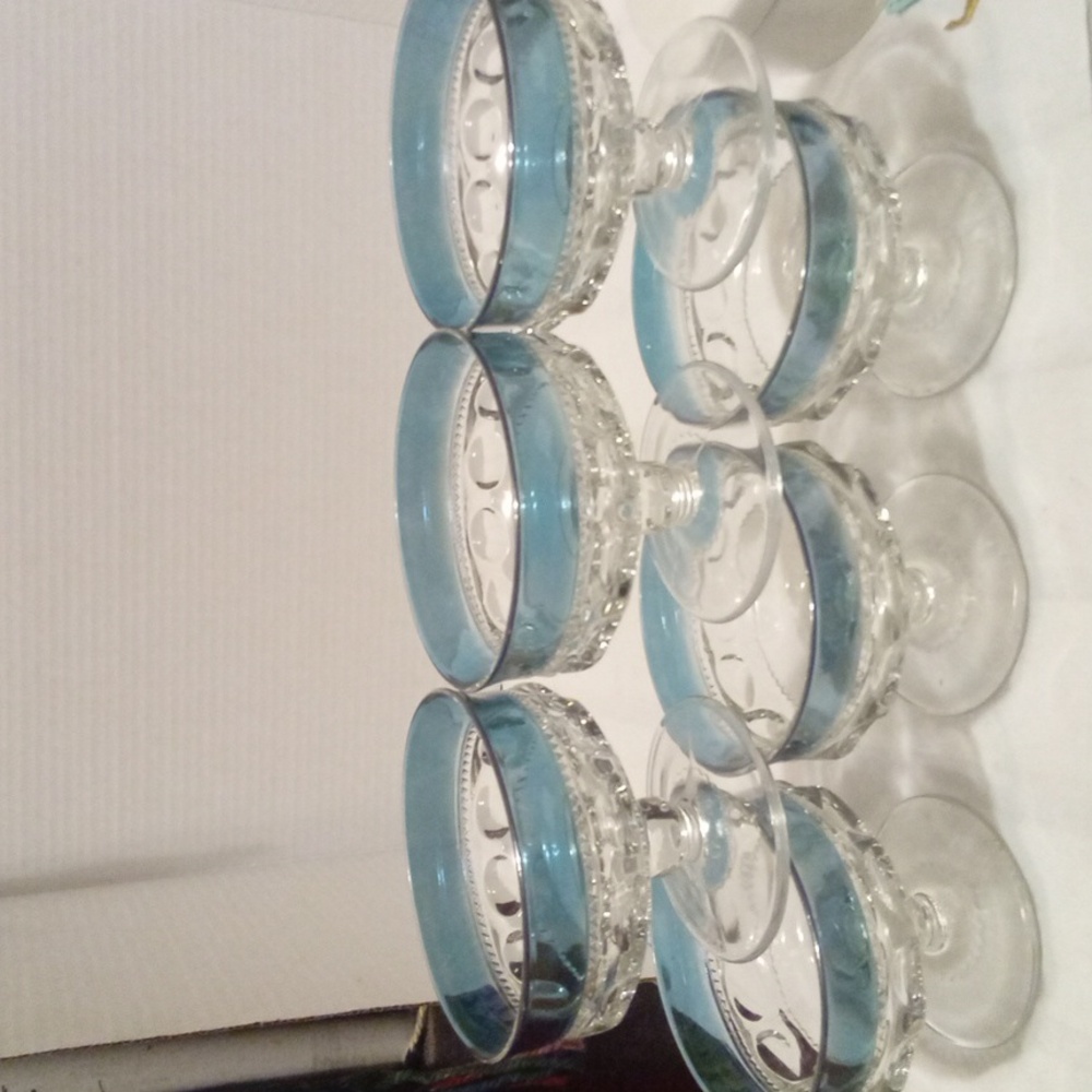 Tiffan Franciscan  Kings Crown Blue Champagne Sherbert  Glasses 6